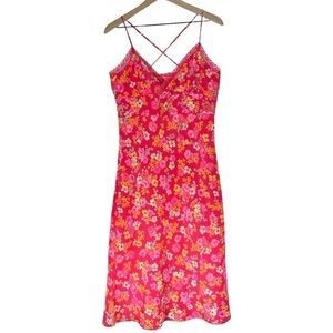 EXPRESS Slip Dress Floral Lace Criss Cross Spaghetti Strap Pink Y2K Size 11/12